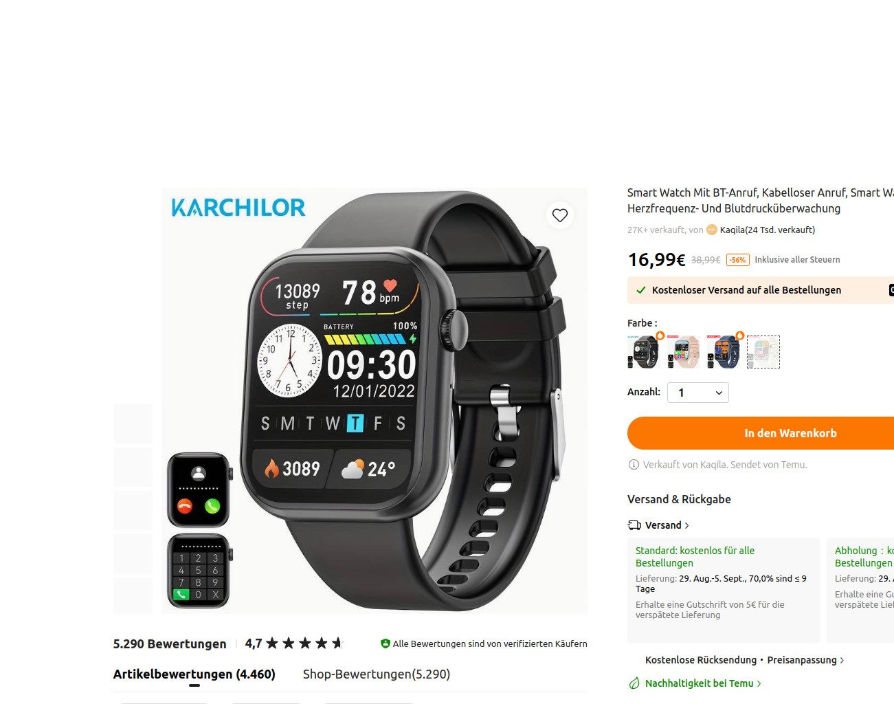 ... und auch Bluetooth fähige Smartwatches ab 10 Euro.